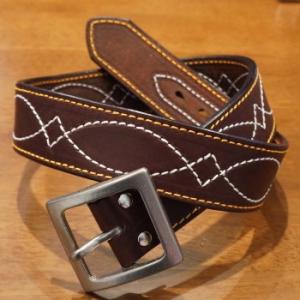 フラットヘッド　ダブルピンベルト　THE FLAT HEAD アメカジ The Flat Head（フラッドヘッド） OB-002-18-ブラウン-ダブルピン牛