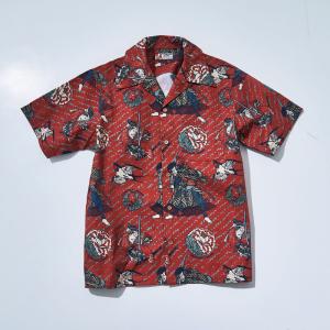 SAMURAI JEANS 緑波模様 半袖シャツ L サムライジーンズ SSA20-KJ-RD-川合島合戦柄ハワイアンシャツ20