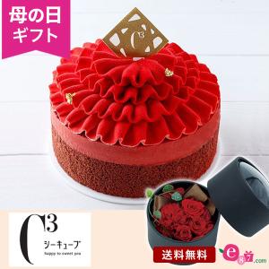 母の日 ギフト プレゼント カーネーション ケーキ プリザーブド セット 「シーキューブ　フラワーケーキ＜ショコラ＆フレーズ＞」 スイーツ フラワーギフト｜e87ys