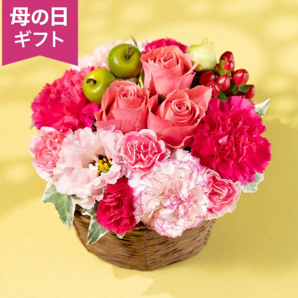 母の日　アレンジメント「Mom's Smile〜笑顔の素敵なお母さんへ〜」 アレンジ 生花 カーネー...