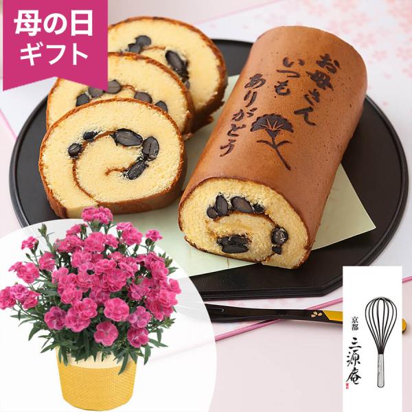 母の日　鉢植えセット「京・伏見三源庵丹波黒豆ロールカステラ」 鉢植え　カーネーション 4号 2026...