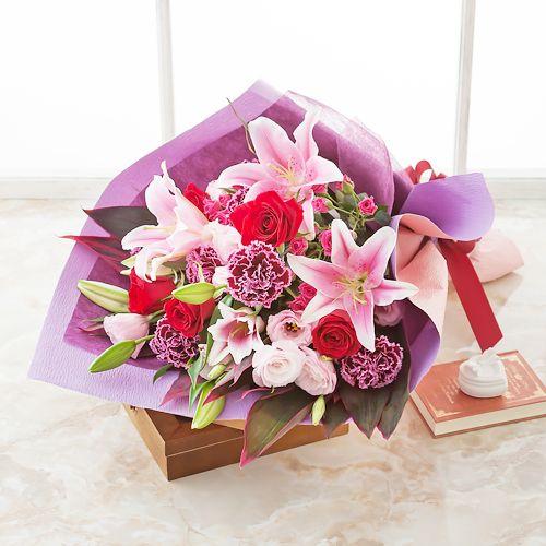 花束 プレゼント 「ミル・フルール お洒落な贈り物」 花 生花 ギフト フラワーギフト ユリ バラ ...