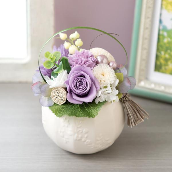花 ギフト プレゼントバラ お供え花　プリザーブドフラワー「望郷〜パープル〜」お供え お悔やみ 供花...