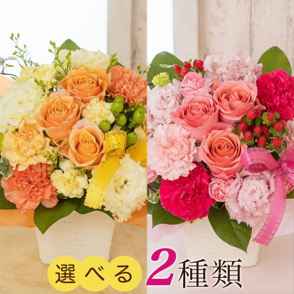花 ギフト プレゼント バラ アレンジメント「オレンジ／ピンク・ローズバスケット」 フラワーギフト ...
