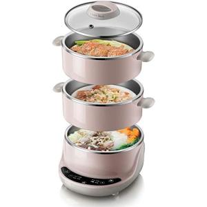 WSJTT エッグボイラー 304ステンレス鋼の電気スチーマー/ホットポット 60分のタイマー コンパクトスタッカブルバスケット野菜卵シーフード