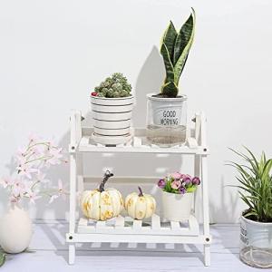 フラワースタンド プランタースタンド デスク上置棚 花台 園芸ラック 観葉植物スタンド 鉢スタンド 植木台 35x17x35cm 木製 二層 室内
