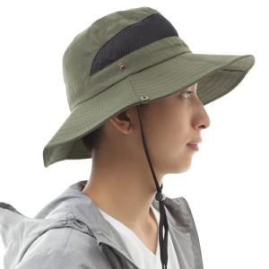 ギアトル サファリハット メンズ UVカット 帽子 つば広 日焼け 速乾性 軽量 防風 あごひも 2WAY おしゃれ 釣り 登山 ハイキング ゴ