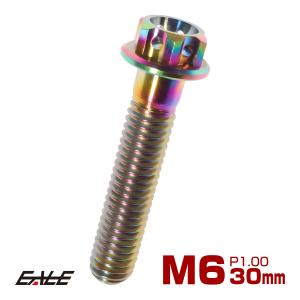 チタンボルト M6×30mm P1.00 六角ボルト フランジ付き 焼きチタン風 虹色 カッティング  JA056｜eale