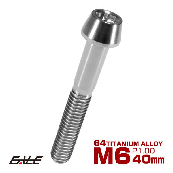 チタンボルト M6×40mm P1.0 キャップボルト 六角穴付 テーパーヘッド シルバー JA10...