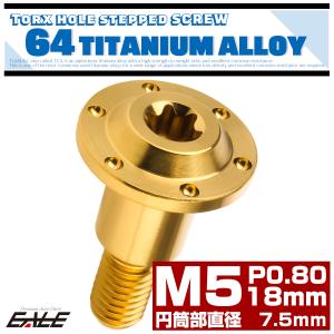 チタンボルト M5×18mm P0.8 フランジボルト 段付き 円筒部直径7.5mm トルクス穴ゴールド JA1124｜eale