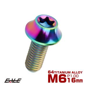 チタンボルト M6×16mm P1.00 キャップボルト カーブ テーパーヘッド トルクス穴 レインボー JA1707｜eale