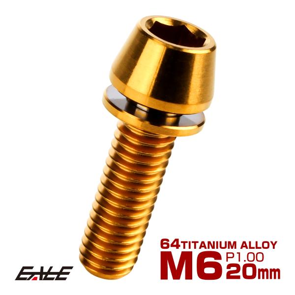 チタンボルト M6×20mm P1.00 ワッシャー組込 テーパーヘッド キャップボルト 平座金付き...