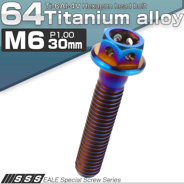 チタンボルト M6×30mm P1.0 六角ボルト 六角穴付き フランジ付き 焼きチタン風 デザイン...