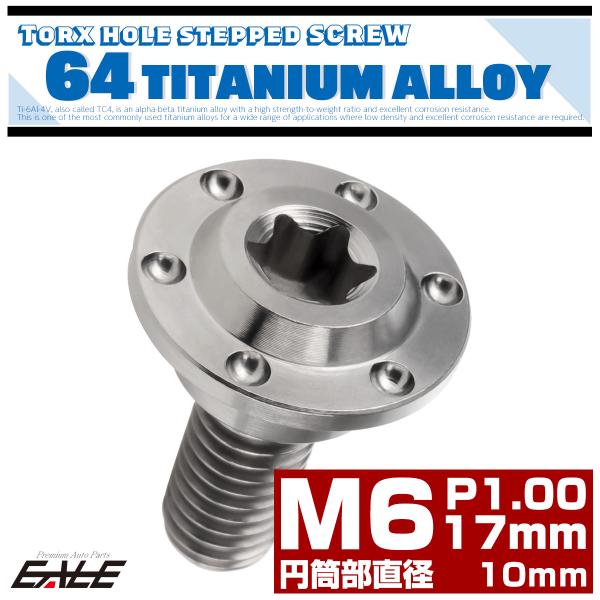 チタンボルト M6×17mm P1.0フランジボルト 段付き 円筒部直径10mm トルクス穴 シルバ...
