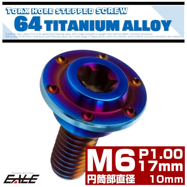 チタンボルト M6×17mm P1.0フランジボルト 段付き 円筒部直径10mm トルクス穴 焼きチ...