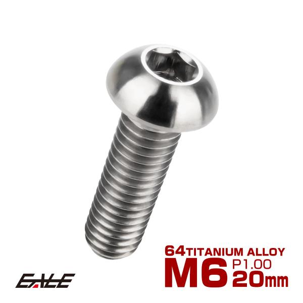 チタンボルト M6×20mm P1.0 ボタンボルト 六角穴 シルバー原色 JA912