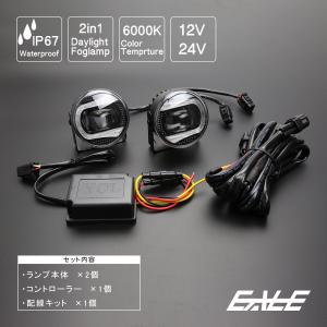 LED フォグランプ キット デイライト付き 汎用 Sタイプ インナーブラック 12V/24V兼用 防水タイプ P-377P-378｜eale