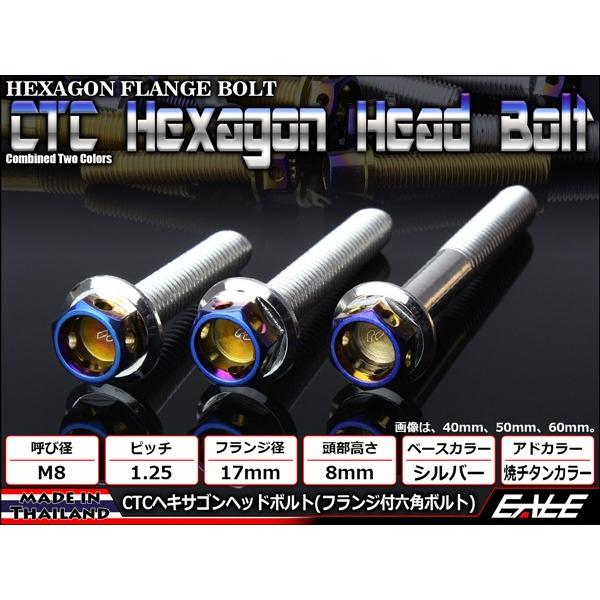 ヘキサゴンヘッドボルト CTC フランジ付六角ボルト M8×30mm ステンレス シルバー＆焼チタン...