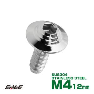 タッピングネジ M4×12mm シェルヘッド 六角穴 フランジ付き ネジ SUS304 ステンレス シルバー TC0136