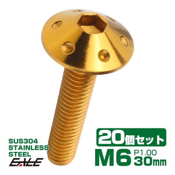 20個セット ボタンボルト M6×30mm P1.0 ホールヘッドボルト 六角穴 SUS304 ステ...