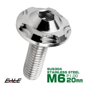 SUS304 フランジ付 ボタンボルト M6×20mm P1.0 六角穴 シルバー スノーヘッド ステンレス製 TR0263