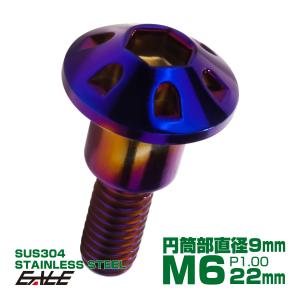 段付きボルト M6×22mm P1.0 円筒部直径9mm デザインヘッド SUS304 ステンレス 六角穴 フランジボルト 焼きチタンカラー TR0873