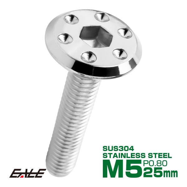 ステンレスボルト M5×25mm P0.8 ホールヘッド フラット 六角穴付 ボタンボルト SUS3...