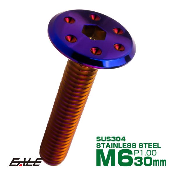 ステンレスボルト M6×30mm P1.0 ホールヘッド フラット 六角穴付 ボタンボルト SUS3...