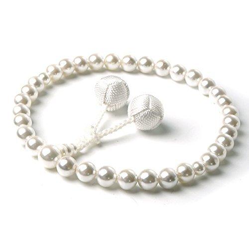 EsuonHappiness 数珠 女性用 貝パール 西陣織金襴 数珠袋付き 梵天房 本貝 パール念...