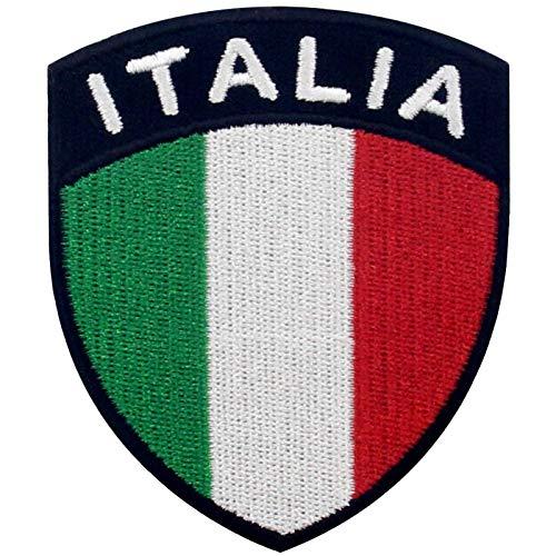 盾形イタリア国旗刺繍入りアイロン貼り付け/縫い付けワッペン
