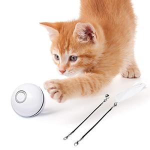猫おもちゃ 猫ボール 猫じゃらし 電動 光るボール 自動回転 USB ストレス解消 運動不足予防 (ホワイト)｜earth-c