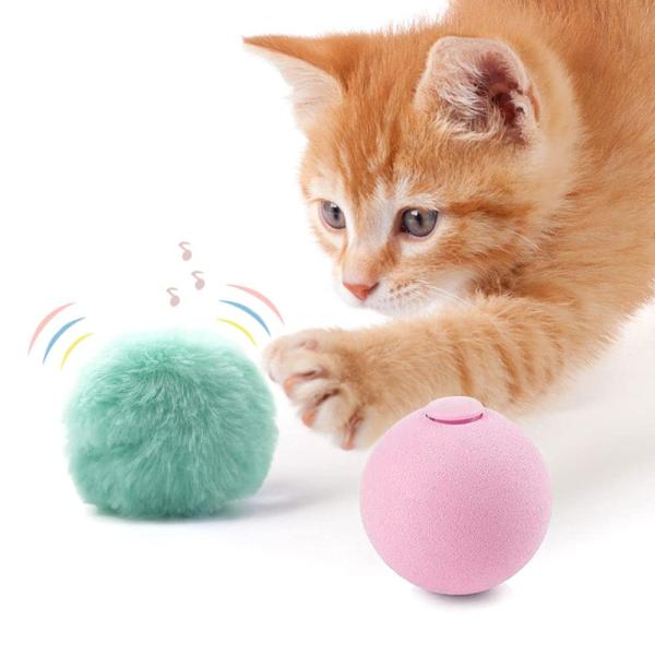 DLDER猫ボールを転がす のおもちゃの猫のボール、動物の声のための自然な綿毛のペットのボール、猫の...