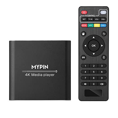 MYPIN リモコン付き4Kメディアプレーヤー、8TB HDD/USBドライブ/TFカード/H.26...