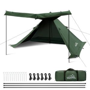 ワンポールテント TC ポリコットン 【二本前室ポール付き&amp;1.2m2広い前室】難燃性 遮光性 wolfyok outdoors 簡単設営 焚き火可