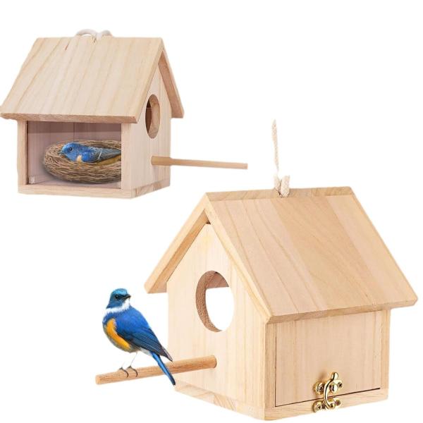 【野鳥用巣箱】 アクリル 鳥小屋 バードハウス 完成品 吊り下げ 木製 野鳥観察 鳥の巣