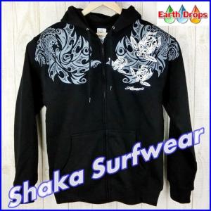 【メンズジップアップパーカー/Shaka surfwear/黒/両肩】HAWAII ブラック【トライバル柄パーカー】メンズパーカー/サーフウェアー・ハワイ仕入れ｜earthdorops