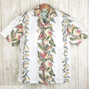 アロハシャツ ハワイ製 メンズ KY'S HAWAII社製 ホワイト/バード・オブ・パラダイス コットン
