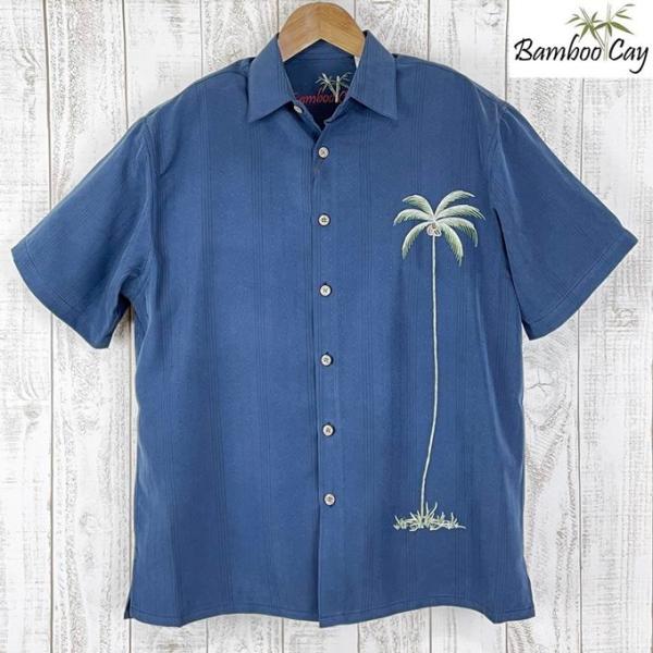 アロハシャツ Bamboo Cay バンブーケイ トールパームツリー・ビンテージブルー 椰子の木刺繍...