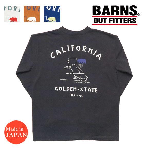 バーンズ BARNS 長袖 ヴィンテージライク クルーネック プリント Tシャツ BR-22418