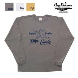 バズリクソンズ BUZZ RICKSON'S 長袖 Tシャツ プリント 334th FTR-BOMB SQ.  MADE IN USA BR69058｜earthmarket1