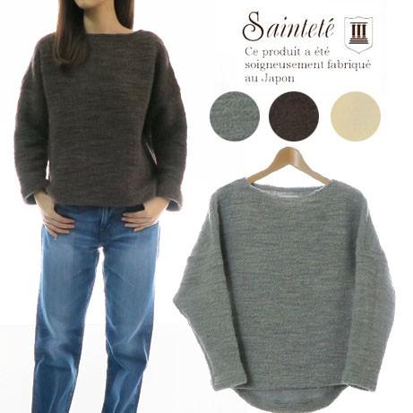 Saintete サンテテ レディース 長袖 ボートネック ラウンド ニット 無地 日本製 MADE...