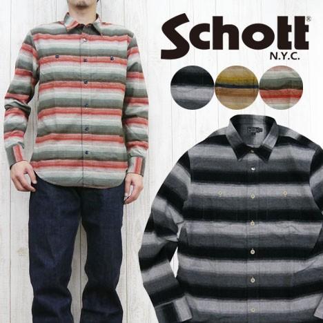 ショット Schott フランネルシャツ ネイティブ ボーダー コンチョ 長袖 シャツ sch316...
