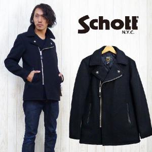 schott ライダース ウール Pコート ジャケット 黒 レザー ジップ schott ライダース ウール Pコート ジャケット 黒 レザー ジップ