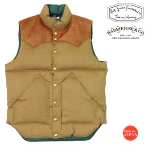 ウェアハウス WAREHOUSE ロッキーマウンテン フェザーベッド ROCKY MOUNTAIN FEATHERBED ドビーツイル ダウンベスト ホースハイド レザーヨーク DOBBY TWILL DOW｜earthmarket1