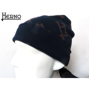 ヘルノ ＨＥＲＮＯ メンズ  モノグラム柄 ウールニット キャップ ネイビー 2022-23AW秋冬新作/ BER00004U-70126-9200 ネイビー｜east-hills