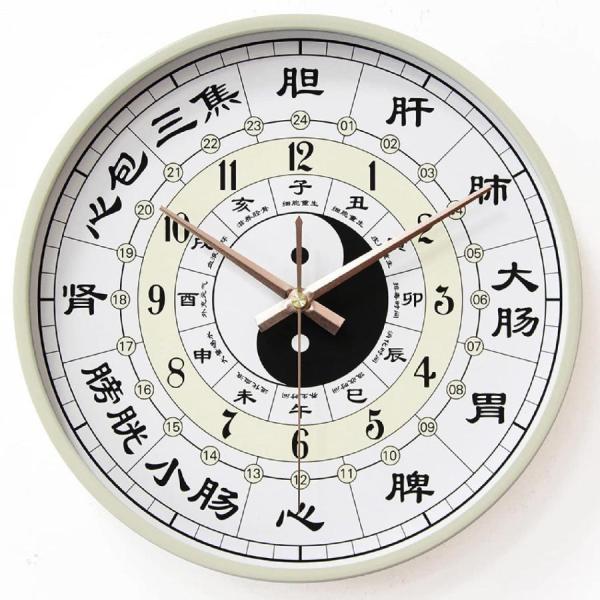 12インチ子午線壁掛け時計、24時間クリエイティブモダントラディショナル太極拳栄養中国医学健康ミュー...
