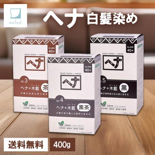 ナイアード ヘナ 白髪染め トリートメント 選べる カラー 400g No.3 ヘナ＋木藍 茶 No...