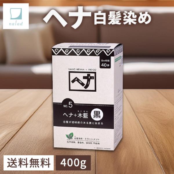ナイアード ヘナ 白髪染め トリートメント 女性用 No.5 ヘナ＋木藍 黒 400g トリートメン...