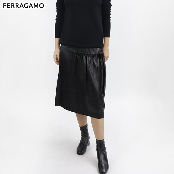 フェラガモ FERRAGAMO 13G829 736419 BLACK レザースカート ブラック 無...