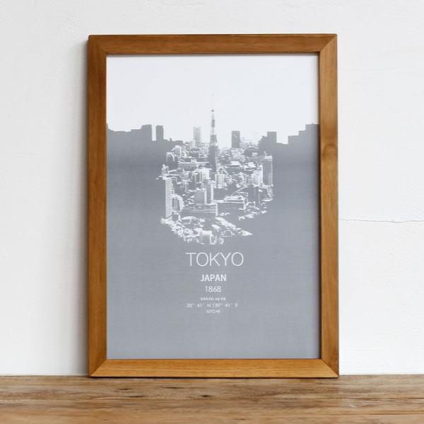 A4 アートポスター + 古材 フレーム  「都市 グラフィック」 &quot;TOKYO&quot;  アート メンズ...